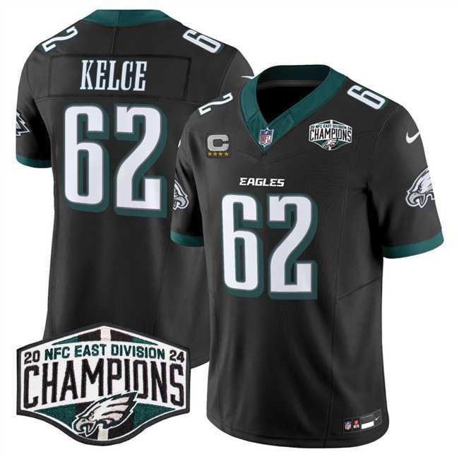 Men's Philadelphia Eagles #62 Jason Kelce Black 2024 New NFC East Champions With 4-Star C Patch F.U.S.E. Vapor Untouchable Limited Stitched Jersey,We sell and wholesale Men's Philadelphia Eagles #62 Jason Kelce Black 2024 New NFC East Champions With 4-Star C Patch F.U.S.E. Vapor Untouchable Limited Stitched Jersey on line form chian!